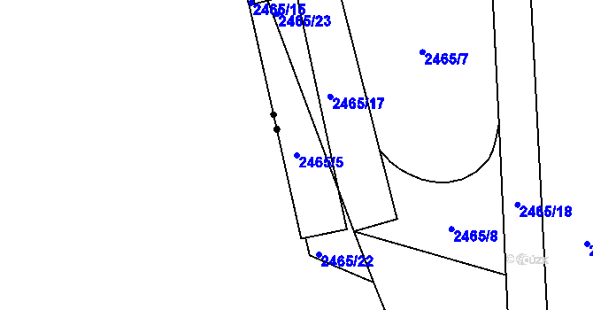 Parcela st. 2465/5 v KÚ Plzeň 4, Katastrální mapa
