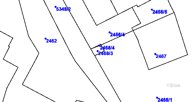 Parcela st. 2468/3 v KÚ Plzeň 4, Katastrální mapa
