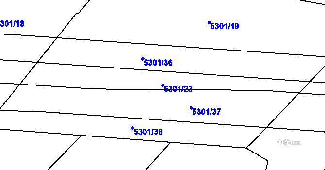 Parcela st. 5301/23 v KÚ Plzeň 4, Katastrální mapa