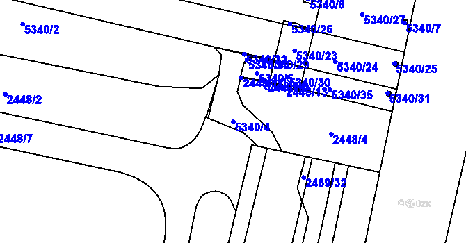 Parcela st. 5340/4 v KÚ Plzeň 4, Katastrální mapa