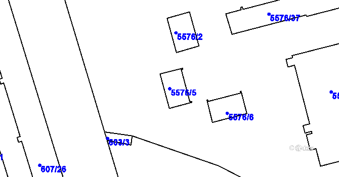 Parcela st. 5576/5 v KÚ Plzeň 4, Katastrální mapa