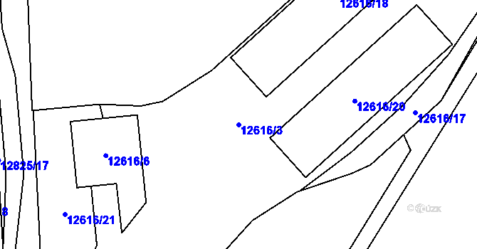 Parcela st. 12616/3 v KÚ Plzeň 4, Katastrální mapa