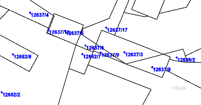Parcela st. 12637/9 v KÚ Plzeň 4, Katastrální mapa