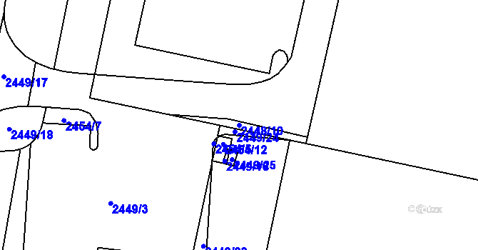 Parcela st. 2448/10 v KÚ Plzeň 4, Katastrální mapa