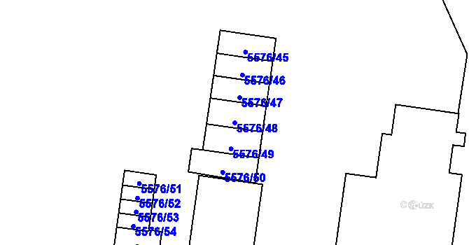 Parcela st. 5576/48 v KÚ Plzeň 4, Katastrální mapa