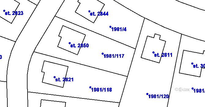 Parcela st. 1981/117 v KÚ Litice u Plzně, Katastrální mapa