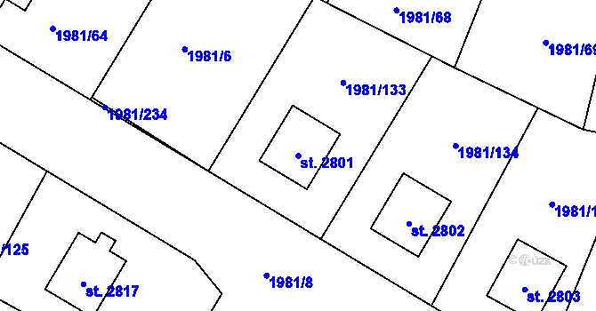 Parcela st. 2801 v KÚ Litice u Plzně, Katastrální mapa