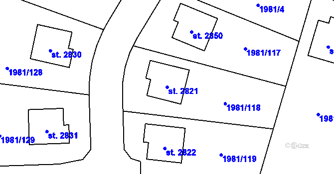 Parcela st. 2821 v KÚ Litice u Plzně, Katastrální mapa