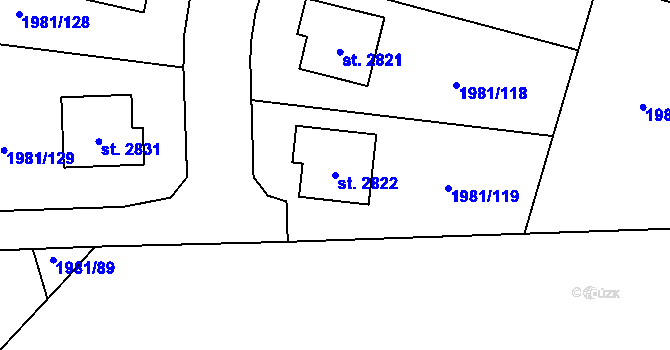Parcela st. 2822 v KÚ Litice u Plzně, Katastrální mapa