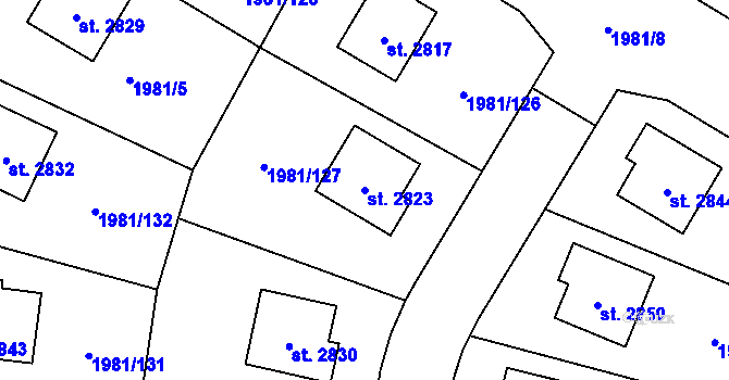 Parcela st. 2823 v KÚ Litice u Plzně, Katastrální mapa