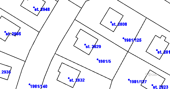 Parcela st. 2829 v KÚ Litice u Plzně, Katastrální mapa