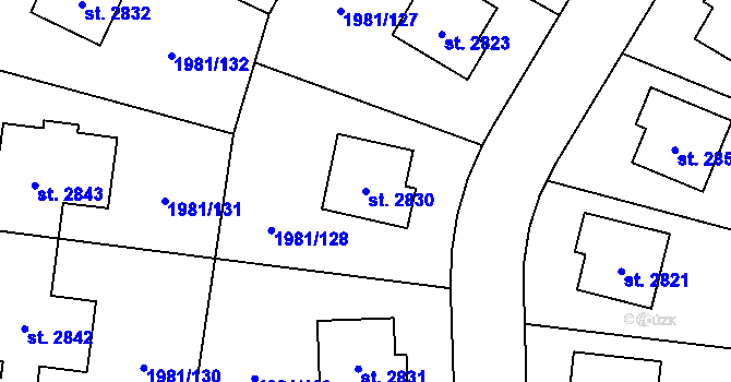 Parcela st. 2830 v KÚ Litice u Plzně, Katastrální mapa