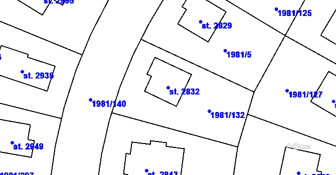 Parcela st. 2832 v KÚ Litice u Plzně, Katastrální mapa