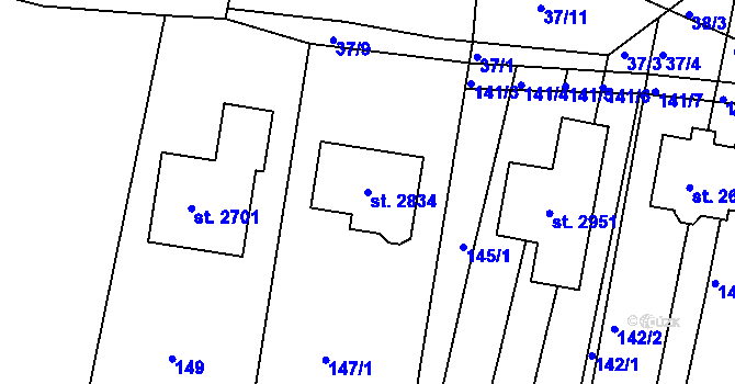 Parcela st. 2834 v KÚ Litice u Plzně, Katastrální mapa