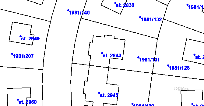 Parcela st. 2843 v KÚ Litice u Plzně, Katastrální mapa