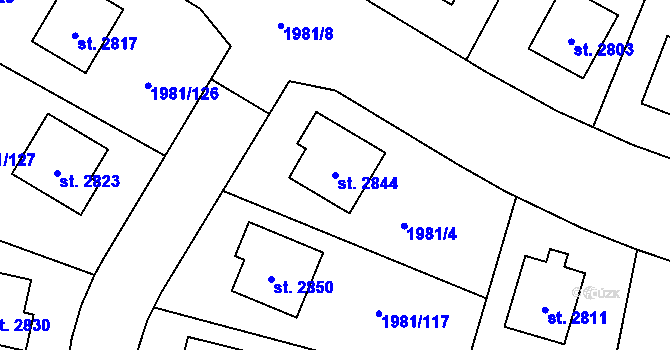 Parcela st. 2844 v KÚ Litice u Plzně, Katastrální mapa