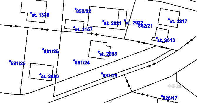 Parcela st. 2858 v KÚ Litice u Plzně, Katastrální mapa