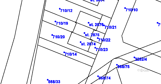 Parcela st. 2874 v KÚ Litice u Plzně, Katastrální mapa