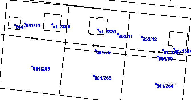 Parcela st. 681/75 v KÚ Litice u Plzně, Katastrální mapa