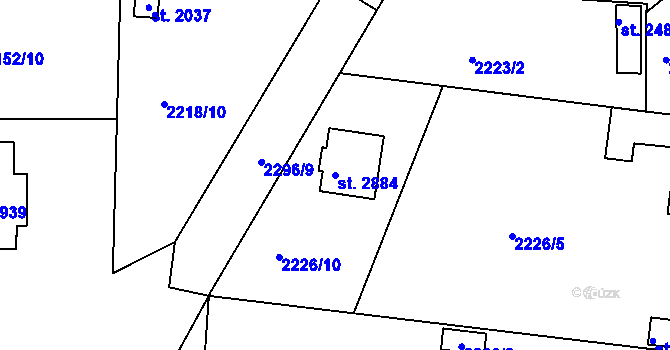Parcela st. 2884 v KÚ Litice u Plzně, Katastrální mapa