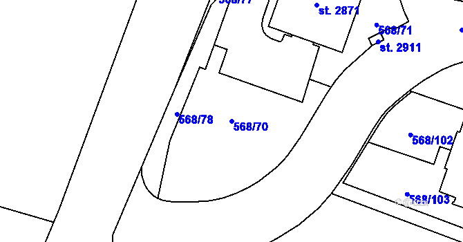 Parcela st. 568/70 v KÚ Litice u Plzně, Katastrální mapa