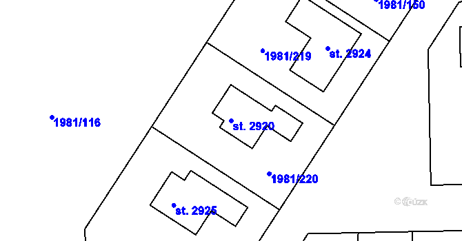 Parcela st. 2920 v KÚ Litice u Plzně, Katastrální mapa
