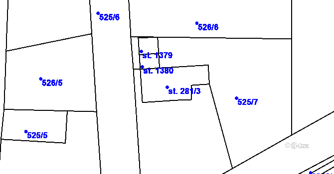 Parcela st. 281/3 v KÚ Litice u Plzně, Katastrální mapa
