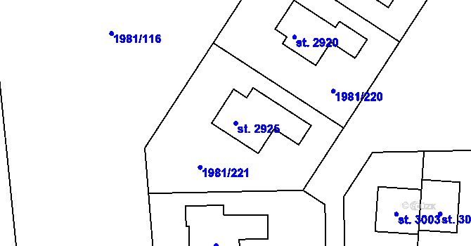 Parcela st. 2925 v KÚ Litice u Plzně, Katastrální mapa