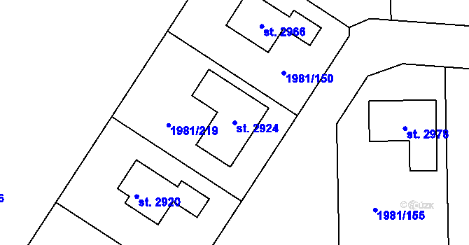Parcela st. 2924 v KÚ Litice u Plzně, Katastrální mapa