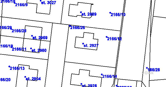 Parcela st. 2927 v KÚ Litice u Plzně, Katastrální mapa