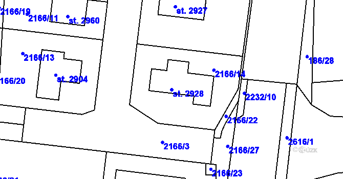 Parcela st. 2928 v KÚ Litice u Plzně, Katastrální mapa