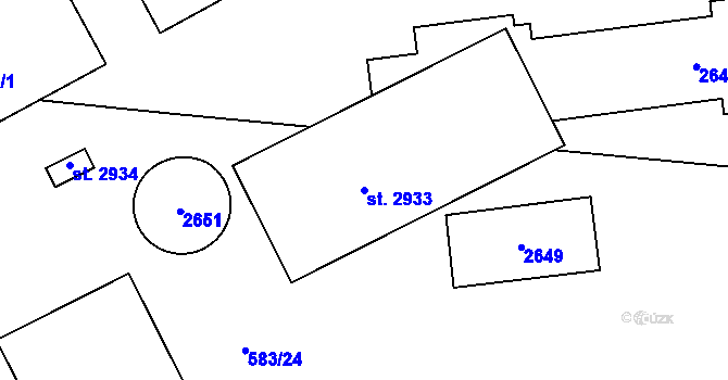 Parcela st. 2933 v KÚ Litice u Plzně, Katastrální mapa