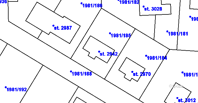 Parcela st. 2942 v KÚ Litice u Plzně, Katastrální mapa