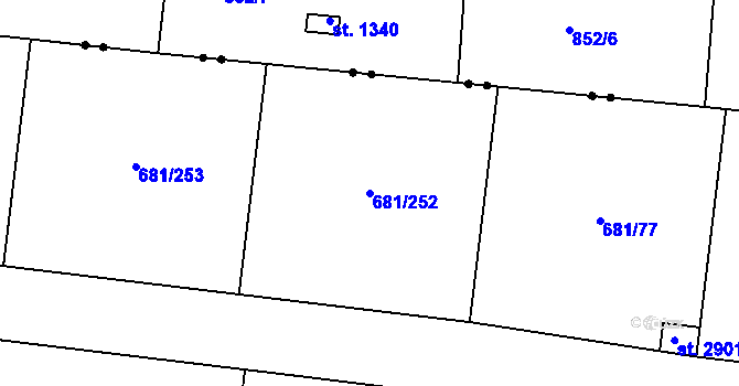 Parcela st. 681/252 v KÚ Litice u Plzně, Katastrální mapa