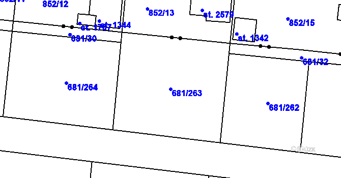 Parcela st. 681/263 v KÚ Litice u Plzně, Katastrální mapa