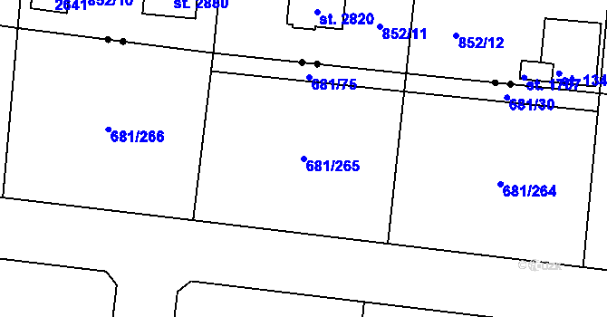 Parcela st. 681/265 v KÚ Litice u Plzně, Katastrální mapa