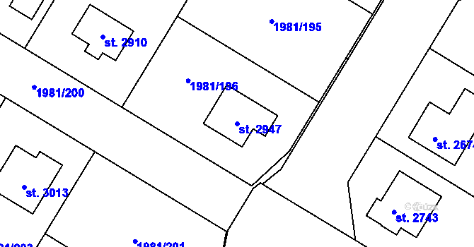 Parcela st. 2947 v KÚ Litice u Plzně, Katastrální mapa