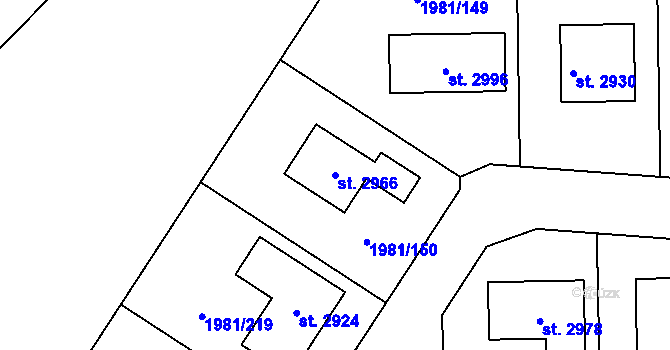 Parcela st. 2966 v KÚ Litice u Plzně, Katastrální mapa