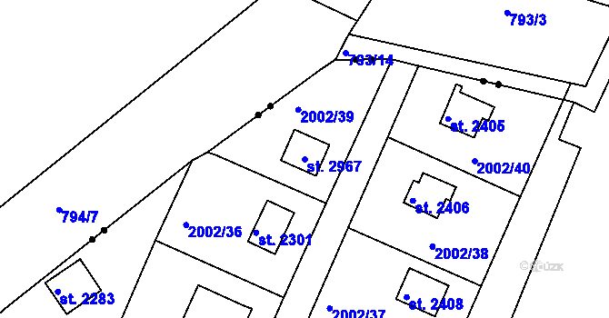 Parcela st. 2967 v KÚ Litice u Plzně, Katastrální mapa