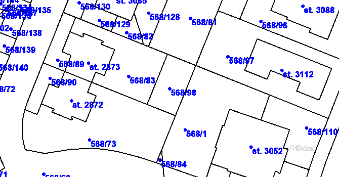 Parcela st. 568/98 v KÚ Litice u Plzně, Katastrální mapa