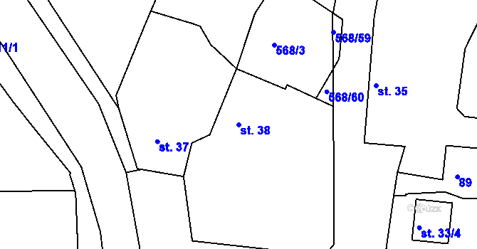 Parcela st. 38 v KÚ Litice u Plzně, Katastrální mapa