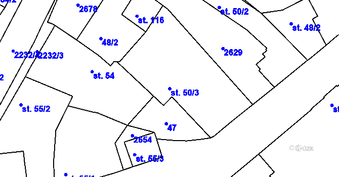 Parcela st. 50/3 v KÚ Litice u Plzně, Katastrální mapa