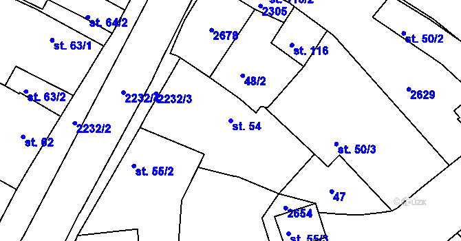 Parcela st. 54 v KÚ Litice u Plzně, Katastrální mapa