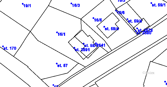 Parcela st. 58/1 v KÚ Litice u Plzně, Katastrální mapa
