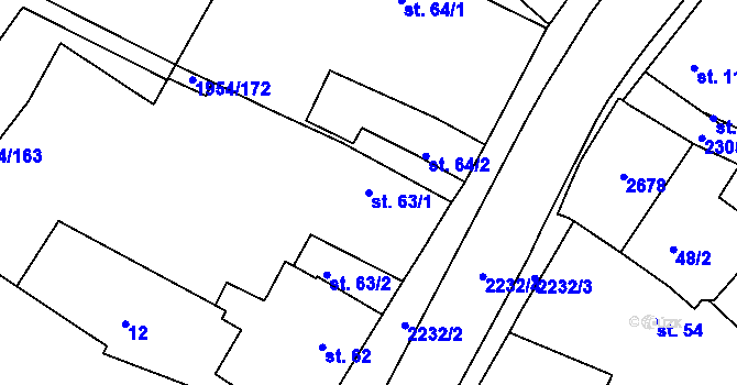 Parcela st. 63/1 v KÚ Litice u Plzně, Katastrální mapa