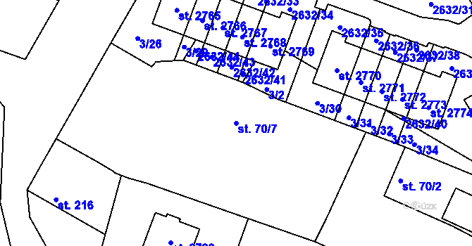 Parcela st. 70/7 v KÚ Litice u Plzně, Katastrální mapa