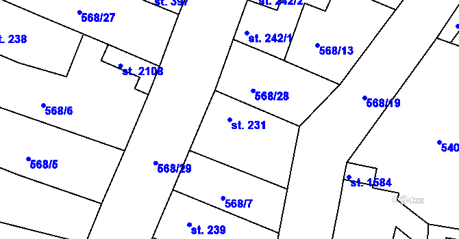 Parcela st. 231 v KÚ Litice u Plzně, Katastrální mapa