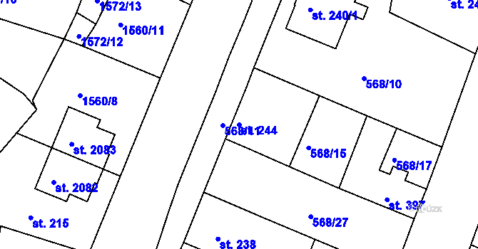 Parcela st. 244 v KÚ Litice u Plzně, Katastrální mapa