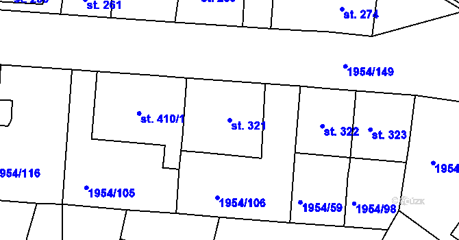 Parcela st. 321 v KÚ Litice u Plzně, Katastrální mapa