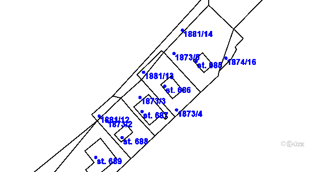 Parcela st. 686 v KÚ Litice u Plzně, Katastrální mapa